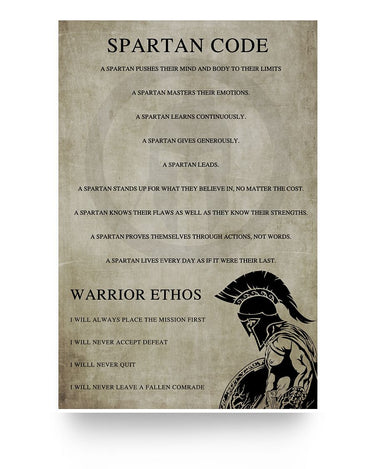 iWow Great Gifts Meaningful Quote Spartan Code - English - Warrior Poster Posters Family Friend Gift Unisex, Awesome Perfect Happy Birthday Gift Decor Bedroom, Living Room 36